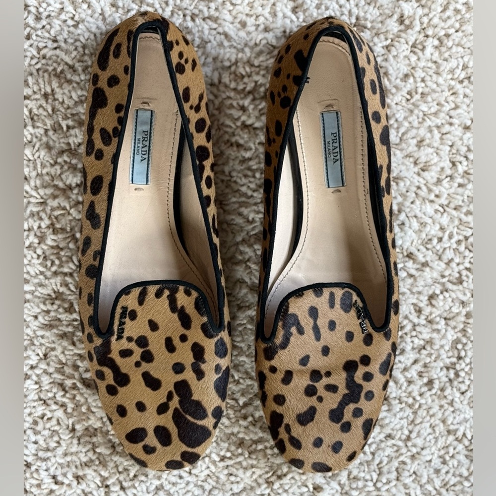 Prada Horsehair Leopard Print Loafers
